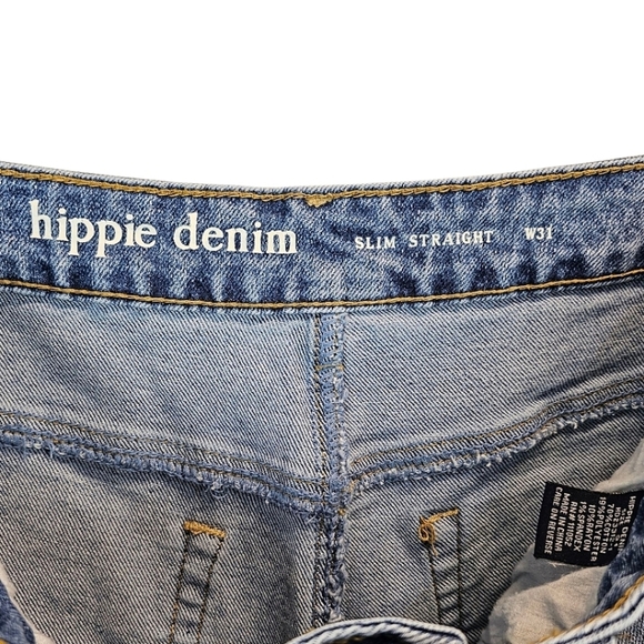 Hippie Denim Boho Embroidered Patchwork Slim Straight Jeans 31 Cropped Unique - Picture 12 of 13